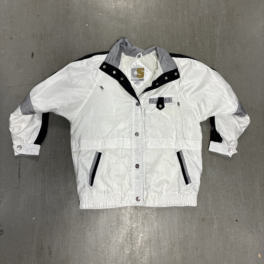 Vintage 80s Current Seen Plaid White Windbreaker Jacket Women's Medium - Cute!